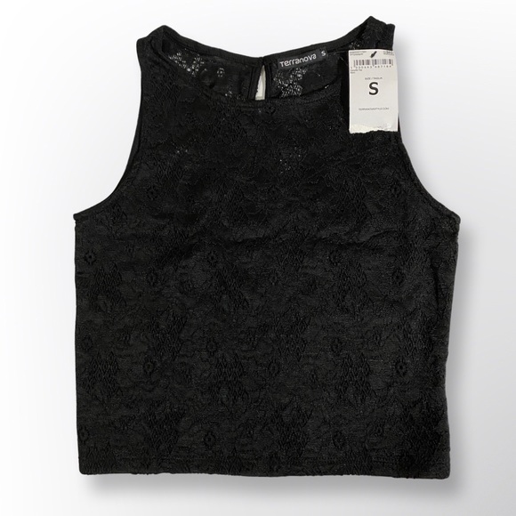 TERRANOVA Sleeveless Lace Shirt, Black, Small - Picture 1 of 4